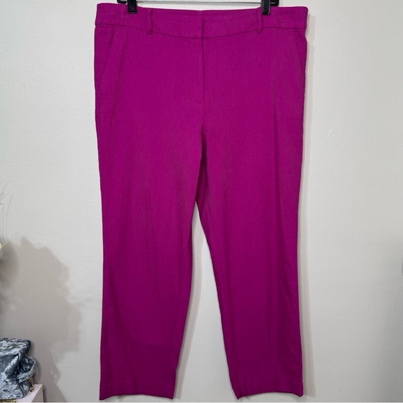 Loft Riveria Slim Pants Linen Blend Magenta Shadow Size 12 - Picture 5 of 12